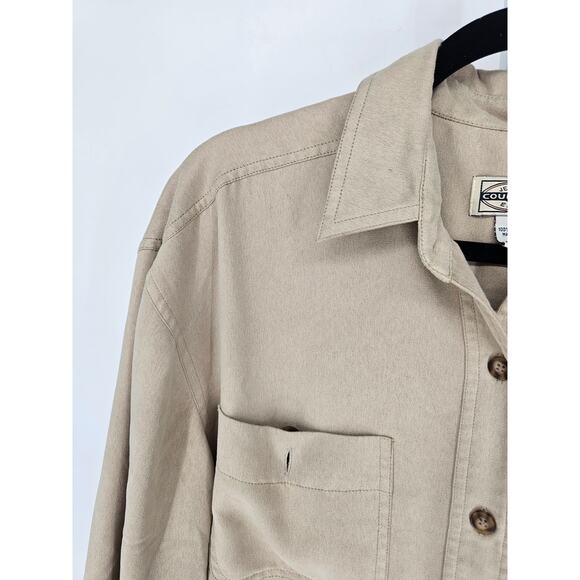 Country Seat Jeanswear Womens Sz M Long Sleeve Faux Suede Shirt Beige Button Up - Picture 2 of 4